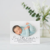 Manuscript Ons kleine wonder 2 Foto's geboorte Aankondigingskaart (Staand voorkant)