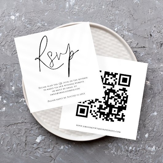 Manuscript QR Code Weddenschap Black White RSVP Ca Kaart