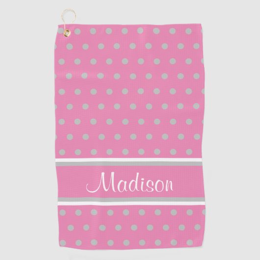 Manuscript roze Grey Polka Dot Stripes Golfhanddoek (Voorkant)