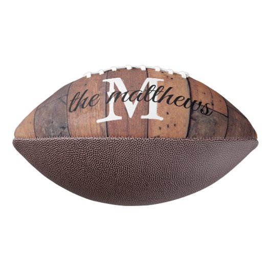 Manuscript Rustic Wood Oak Barn Monogram American Football (Gedraaid 270)