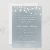 Manuscript Stusty Blue White String Lights Wedding Kaart (Voorkant)