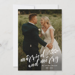 Manuscript trouwde en Merry Weduwen Foto Kerstmis Feestdagenkaart