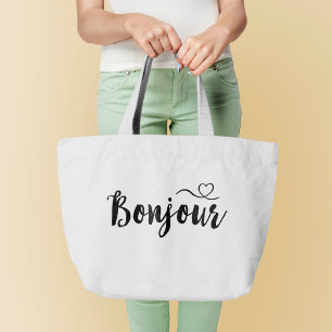 Manuscript Typografie - Bonjour Grote Tote Bag