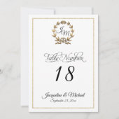 Manuscript Typography Monogram Gold Table Numbers Kaart (Voorkant)