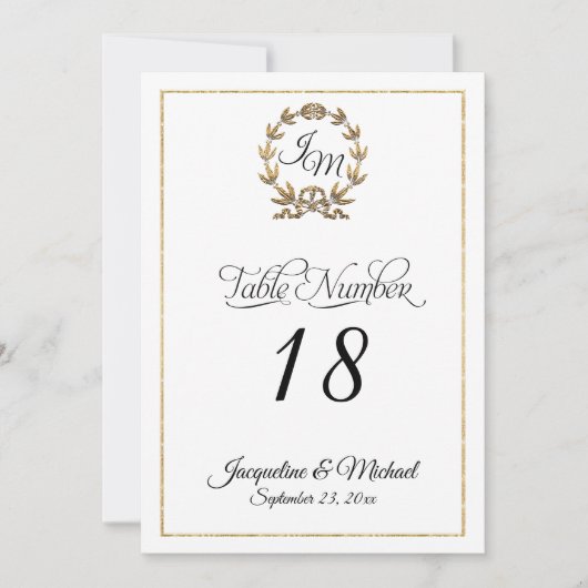 Manuscript Typography Monogram Gold Table Numbers Kaart (Voorkant)