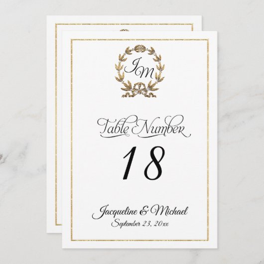 Manuscript Typography Monogram Gold Table Numbers Kaart (Voorkant / Achterkant)