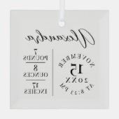 Manuscript van de Naam van de baby & de Witte Sleu Glas Ornament (Achterkant)
