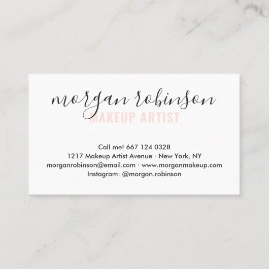 Manuscript van moderne witte en perzikmakeup kunst visitekaartje (Achterkant)
