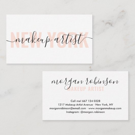 Manuscript van moderne witte en perzikmakeup kunst visitekaartje (Voorkant / Achterkant)