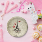 Manuscript voor Eiffel Tower en Red Heart-ballonne Papieren Bordje (Feest)