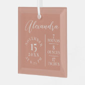 Manuscript voor naam van baby & geboorte Stats Roz Glas Ornament (Voorkant links)