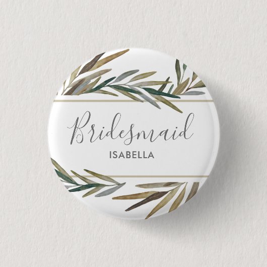 Manuscript Waterverf Rustic Chic Wedding Bridesmai Ronde Button 3,2 Cm (Voorkant)