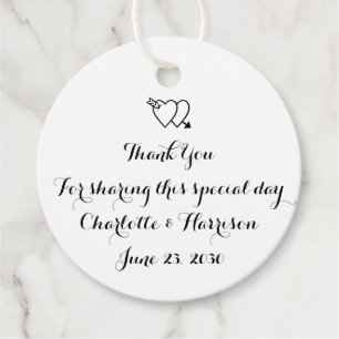 Manuscript zwarte witte harten Weddenschap Bedankjes Labels