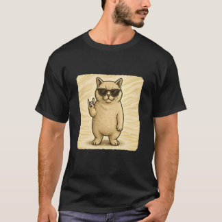 Manx Kat Zonnebril Rock Muziek Grappig Retro T-shirt