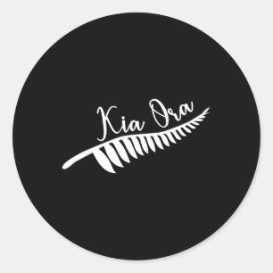 Maori Kia Ora Silver Fern Tribal Tattoo Nieuw-Zeel Ronde Sticker