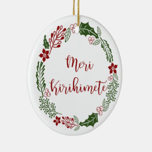 Māori Merry Kerstmis Wreath, Meri Kirihimete Keramisch Ornament