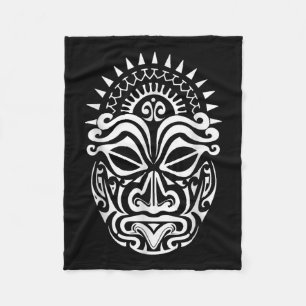 Maori Polynesiaans Tattoo Haka Dance Face Mask Hea Fleece Deken