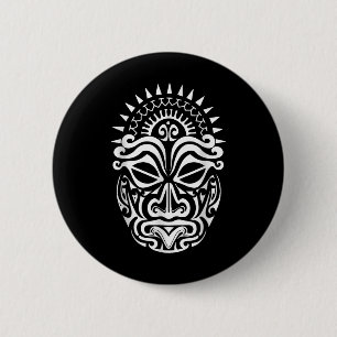 Maori Polynesiaans Tattoo Haka Dance Face Mask Hea Ronde Button 5,7 Cm
