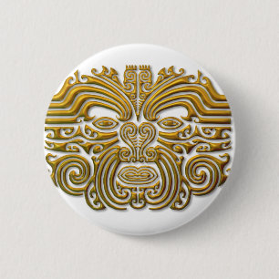 Maori Tattoo - Gold Ronde Button 5,7 Cm