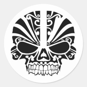 Maori Tattoo Masker Skull Ronde Sticker
