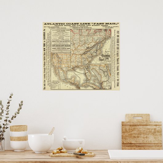 Map Atlantic Coast Poster (Keuken)