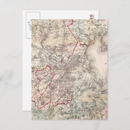 Map: Boston, 1883 Briefkaart (Voorkant / Achterkant)