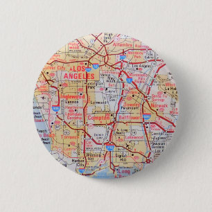 Map California LA Beverly Hills Beaches Foto Ronde Button 5,7 Cm