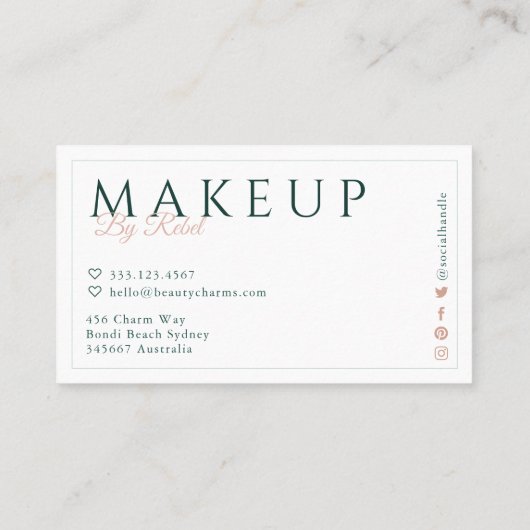 MAP DOOR | Beauty Charms Green & Roze Makeup Logo Visitekaartje (Achterkant)