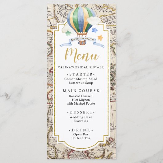  Map Hot Air Ballon Adventure Baby shower Menu (Voorkant)