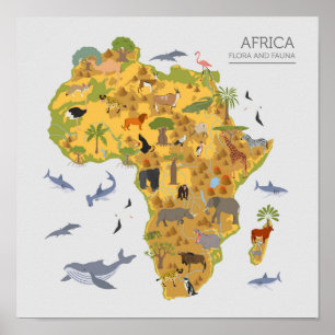 Map of Africa Flora & Fauna Poster