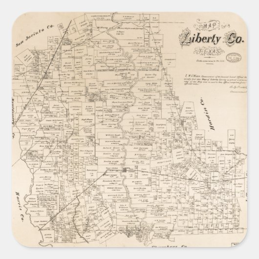 Map of Liberty County, Texas (1879) Vierkante Sticker (Voorkant)
