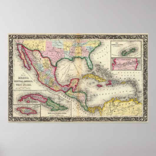 Map Of Mexico, Central America Poster (Voorkant)