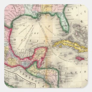 Map Of Mexico, Central America Vierkante Sticker