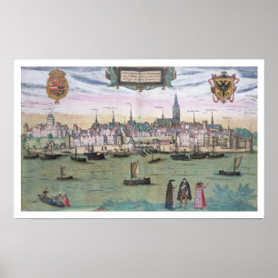 Map of Nijmegen, from 'Civitates Orbis Terrarum' b Poster
