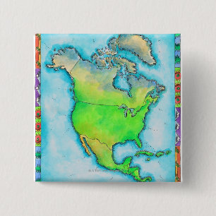 Map of North America Vierkante Button 5,1 Cm