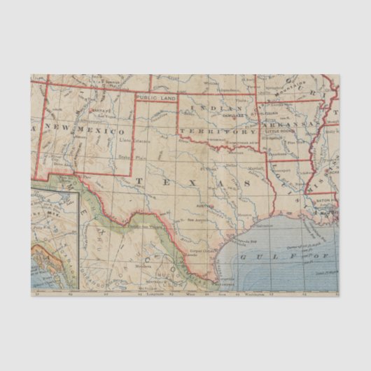 Map of Texas and Surround States Circa 1888 Tissuepapier (Voorkant)