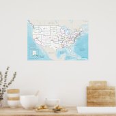 Map of the United States with State Capitals Poster (Keuken)
