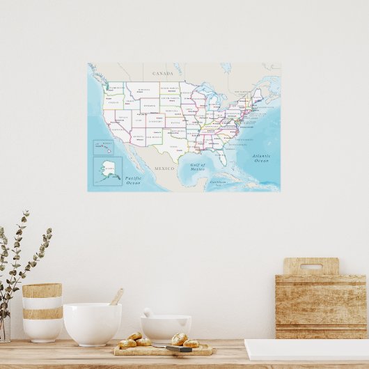 Map of the United States with State Capitals Poster (Keuken)