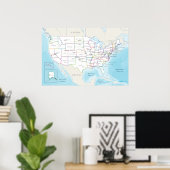 Map of the United States with State Capitals Poster (Thuiskantoor)