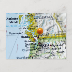 Map pin placed on Vancouver, Canada on map, Briefkaart