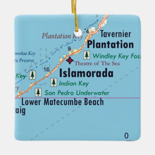 Map voor Islamorada Florida Keramisch Ornament (Voorkant)