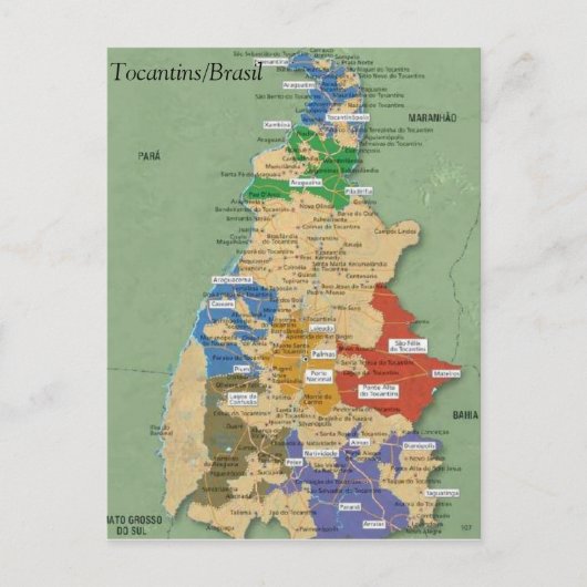 Mapa do Tocantins Briefkaart (Voorkant)