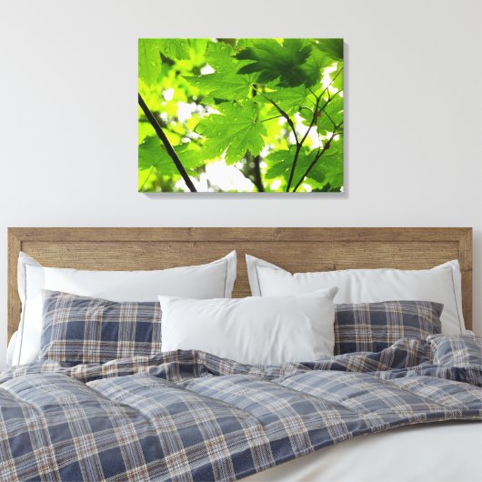 Mapelbladeren met regendruppels canvas afdruk (Insitu (Slaapkamer))