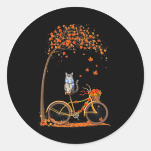 Maple Cat Bike Leaf Herfst Hallo Ronde Sticker
