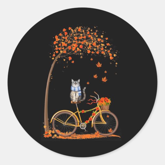 Maple Cat Bike Leaf Herfst Hallo Ronde Sticker (Voorkant)
