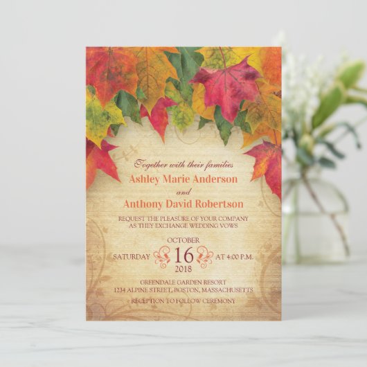 Maple Feuille Faire-part de mariage automne automn (Debout devant)