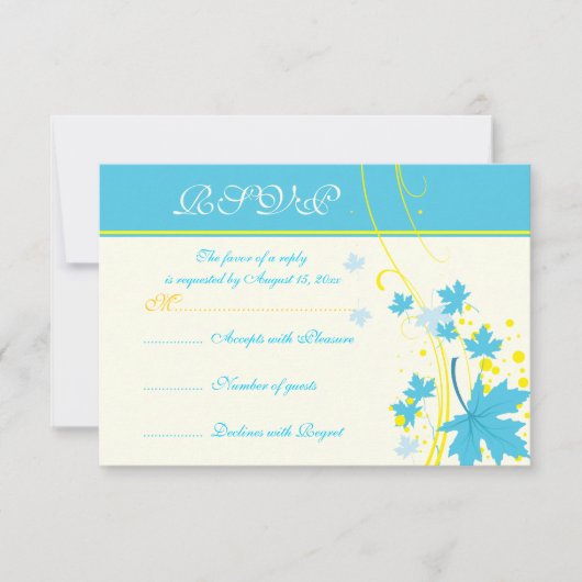 Maple laat turquoise gele bruiloft RSVP kaart (Voorkant)