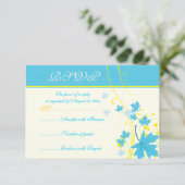 Maple laat turquoise gele bruiloft RSVP kaart (Staand voorkant)