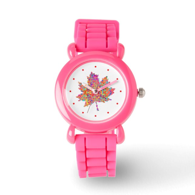 Maple Leaf Actie Schilderen Splatter Horloge (Voorkant)