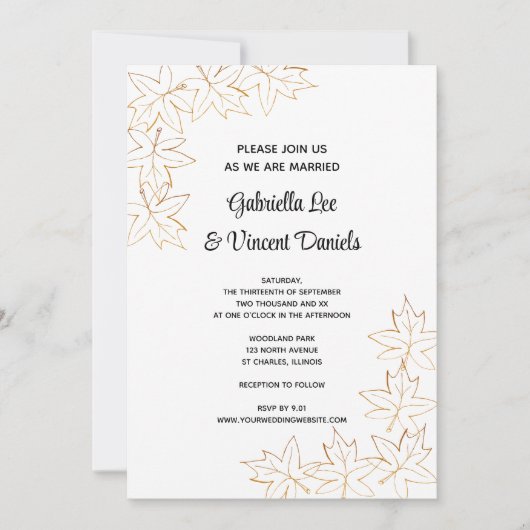 Maple Leaf Edge Fall Wedding Invitation Kaart (Voorkant)